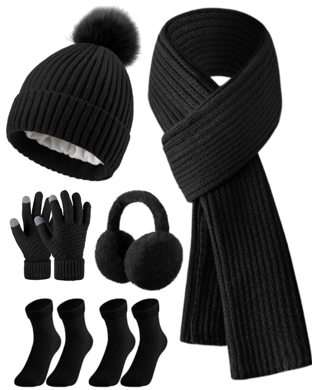 7294 6 Pcs Winter Warm Set Warm Beanies Hats Touchscreen Gloves Long Scarf